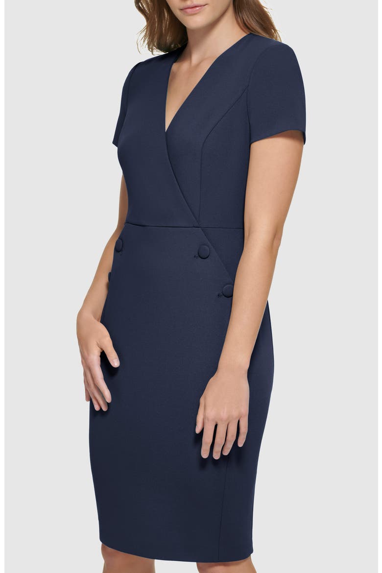 V-Neck Button Sheath Dress, Alternate, color, INDIGO