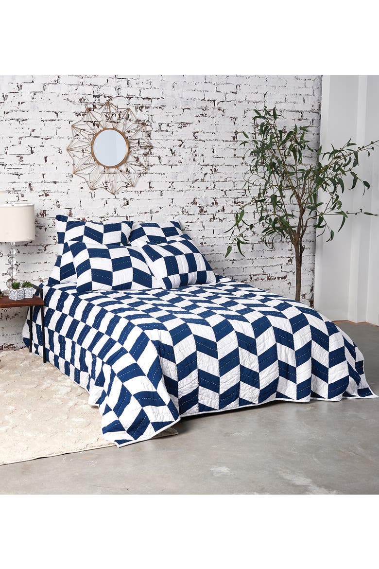 Herringbone Patch Indigo Quilt, Main, color, Blue