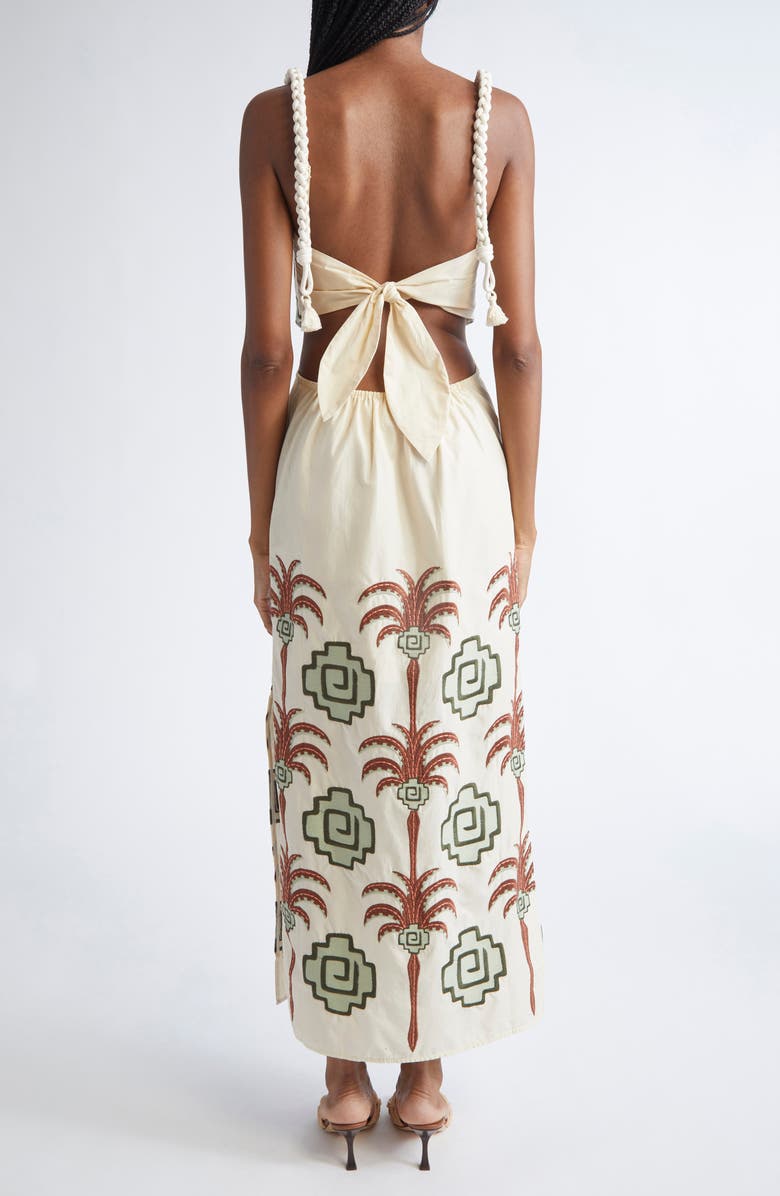 Johanna Ortiz Tributaries Embroidered Cotton Blend Dress, Alternate, color, Ecru / Chocolate/ Camel