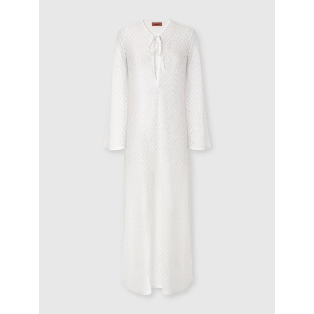 Missoni Long Cover-up Dress In Lamé Viscose With Raschel Workmanship In White