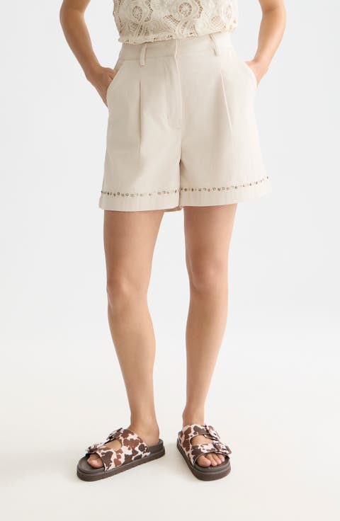 Embellished High Waist Cotton Shorts