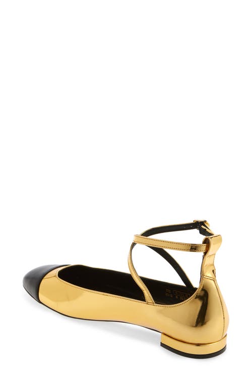 Stuart Weitzman Eden Cross Strap Ballet Flat In Gold/black