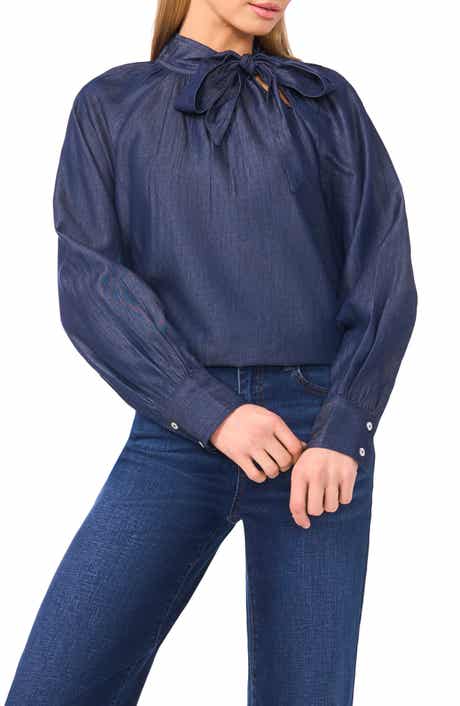 CeCe Denim Tie Neck Top