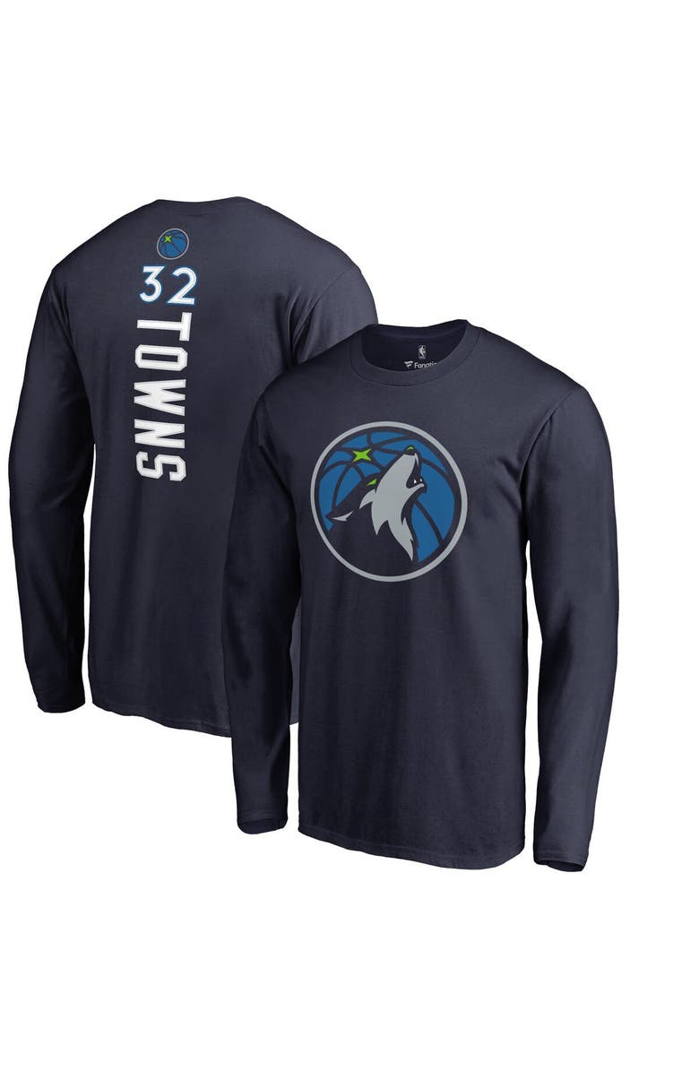 FANATICS Men's Fanatics Branded Karl-Anthony Towns Navy Minnesota Timberwolves Backer Name & Number Player Long Sleeve T-Shirt, Alternate, color,
