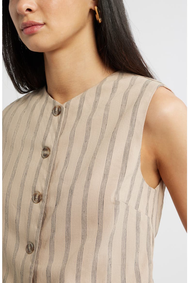 Stripe Linen Blend Vest, Alternate, color, TAN- BLACK SONJAY STRIPE