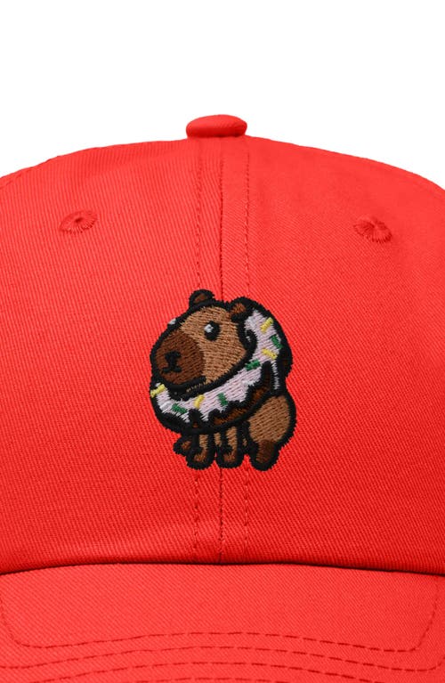 Dalix Capybara Donut Embroidered Cap In Red