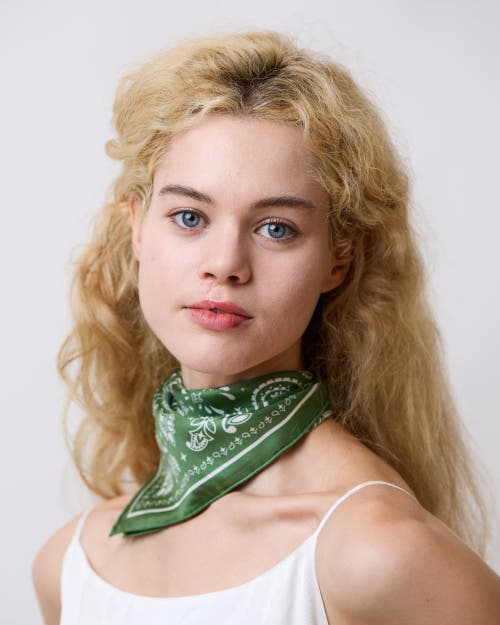 Lost Pattern Nyc "paisley" Silk Bandana Scarf In Green