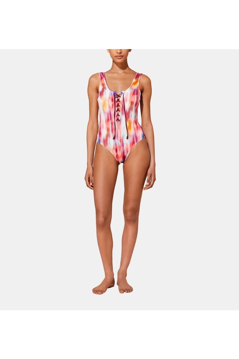 Women's Ikat Flowers Lace-Up One-Piece Swimsuit, Main, color, MULTICOLOR