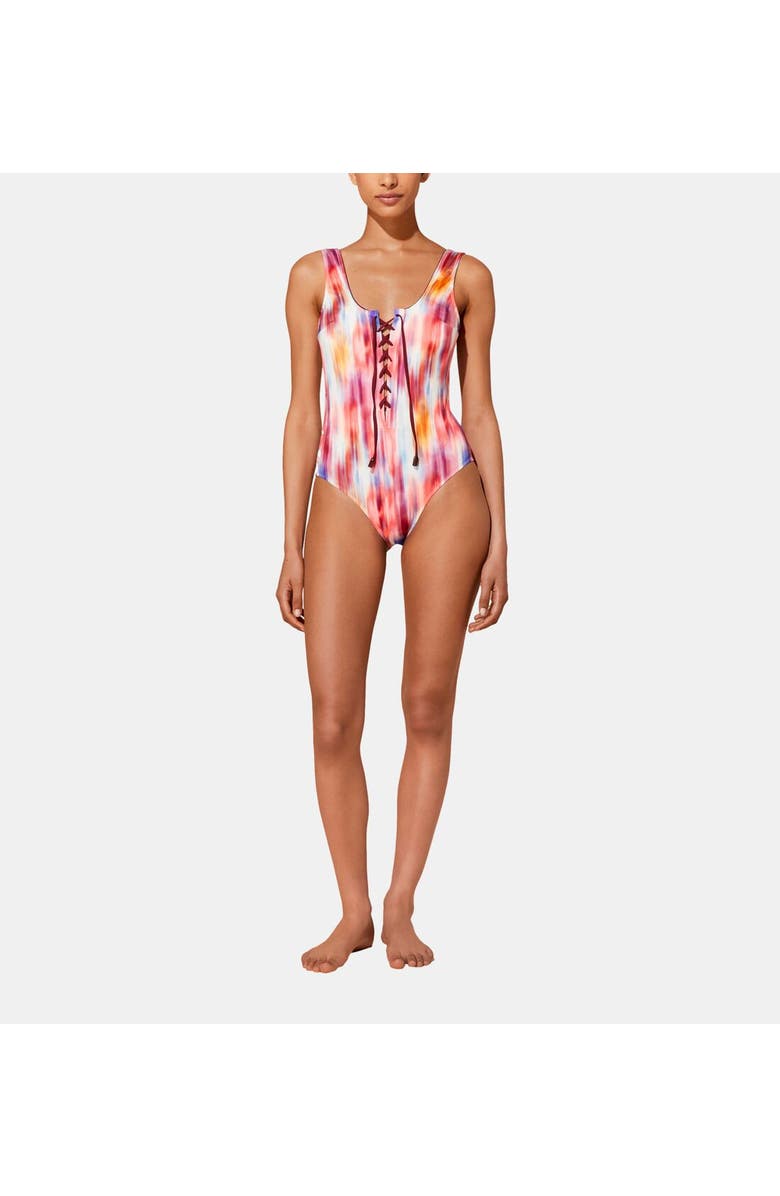 Vilebrequin Women's Ikat Flowers Lace-Up One-Piece Swimsuit, Main, color, 