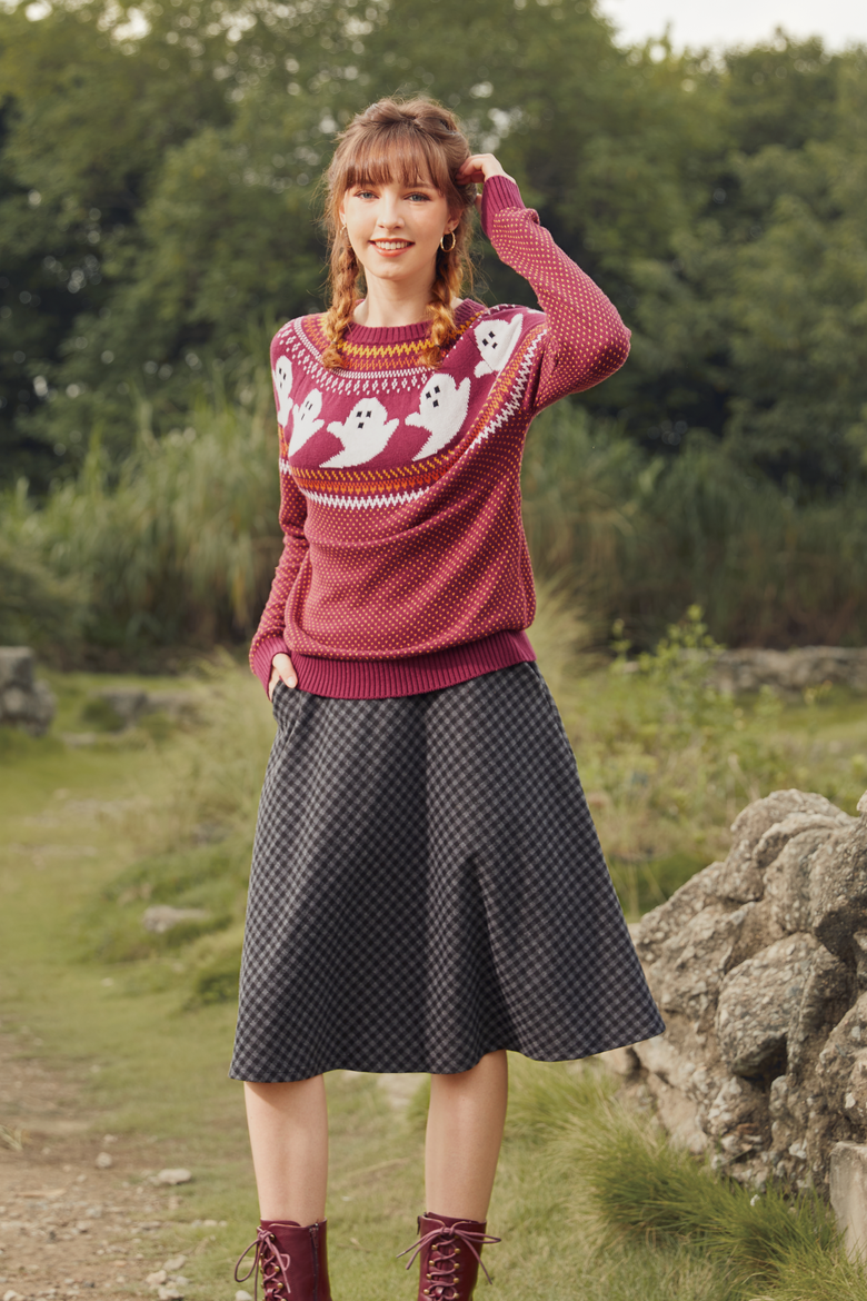 You've Been Ghosted Fair Isle Sweater, Alternate, color, Red Ghost