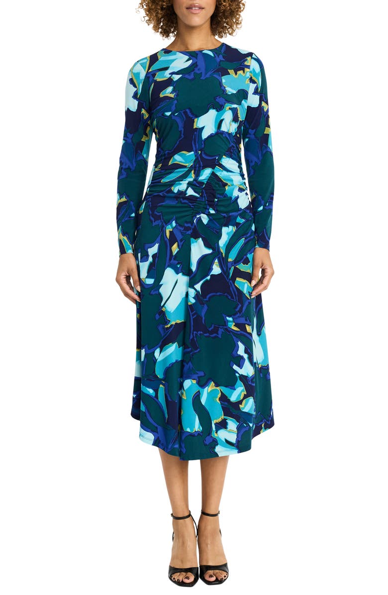 Maggy London Ruched Long Sleeve Midi Dress, Main, color, 