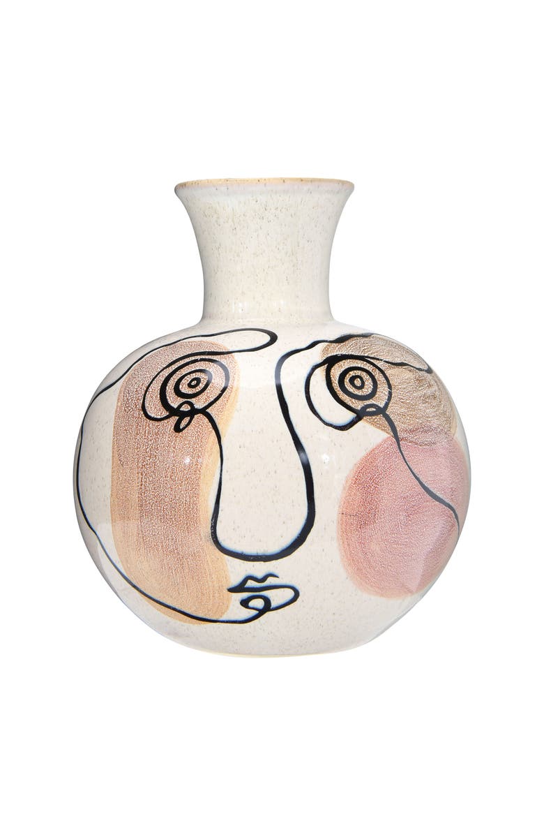 Storied Home Multi Color Hand-Painted w/ Face Stoneware Vase, Main, color, 
