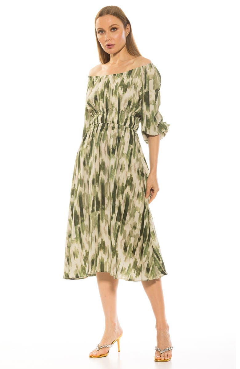 Alexia Admor Emily Balloon Sleeve Fit & Flare Midi Dress, Alternate, color, Green Abstract