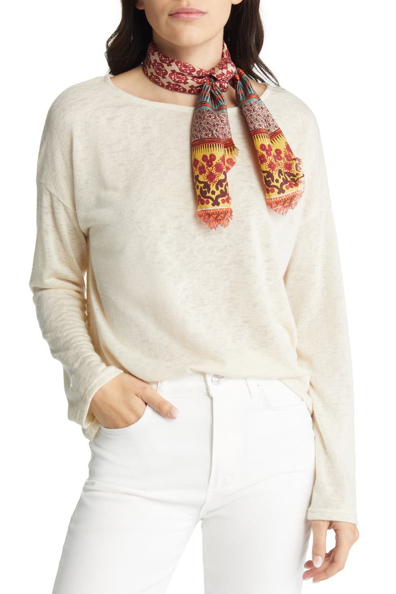 Print Square Silk Scarf, Main, color, TAN NANTUCKET GLOBAL CRAFT