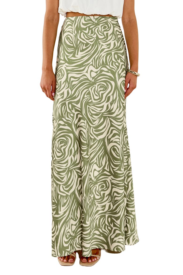 Print Slip Maxi Skirt, Main, color, CREAM/ GREEN