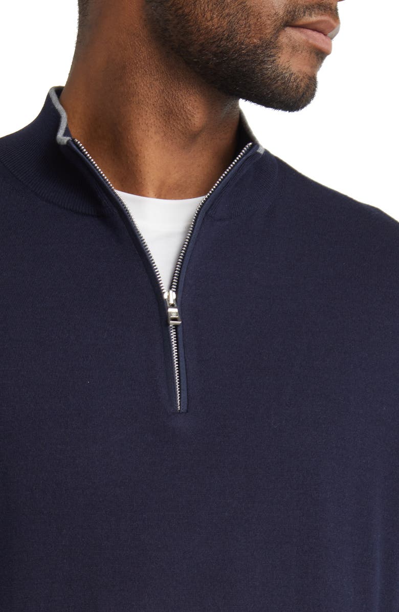 Peter Millar Crown Crafted Excursionist Flex Quarter Zip Merino Wool Blend Pullover, Alternate, color, Navy