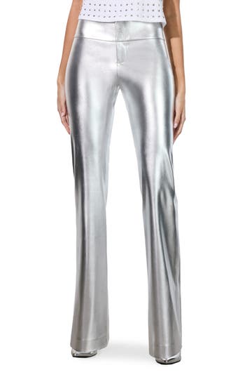 Alice And Olivia Alice + Olivia Olivia Faux Leather Flare Pants In Silver