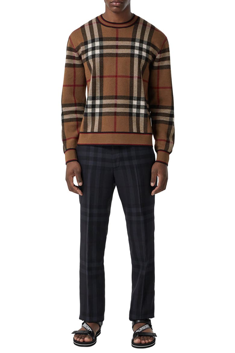 Naylor Check Jacquard Merino Wool Sweater, Main, color, BIRCH BROWN
