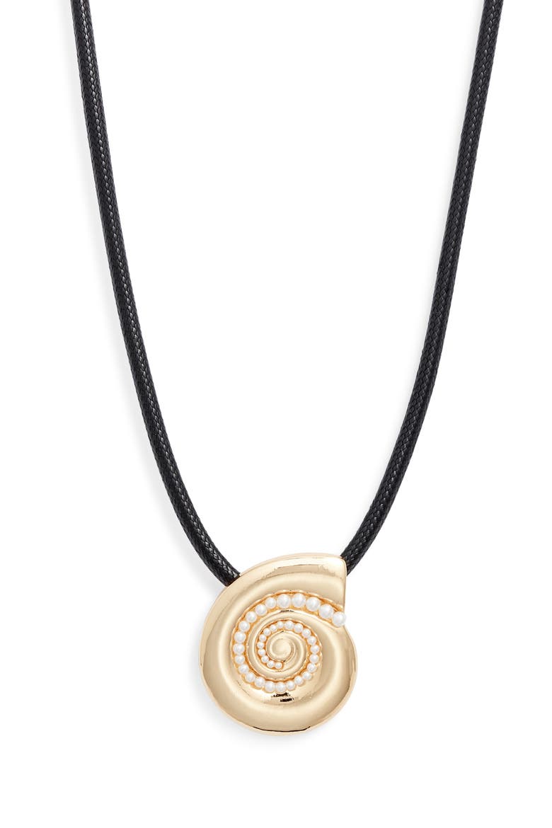 Micro Faux Pearl Shell Cord Pendant Necklace, Main, color, BLACK- WHITE- GOLD