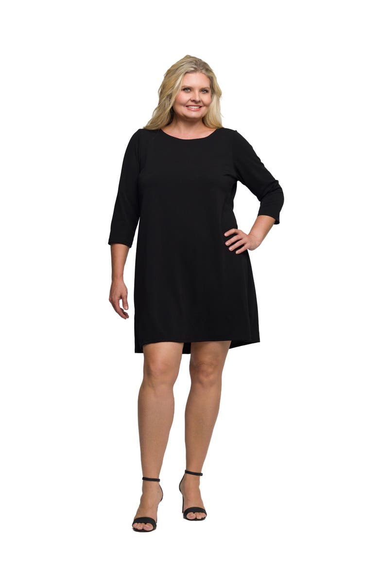 24seven Comfort Apparel Plus Size Three Quarter Sleeve A Line Knee Length Dress, Main, color, Black