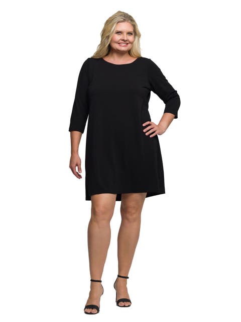 Plus Size Three Quarter Sleeve A Line Knee Length Dress