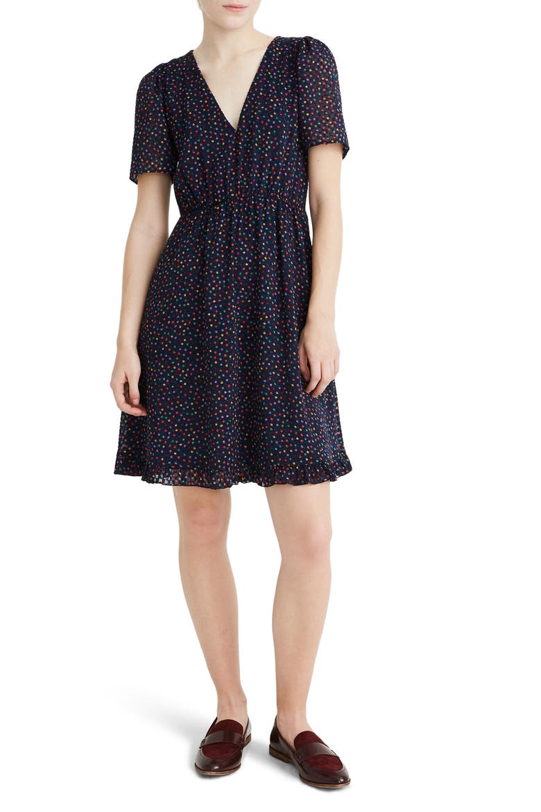 Sugar Dot Flutter Sleeve Dress, Main, color, CONFETTI DOT DARK NIGHTFALL