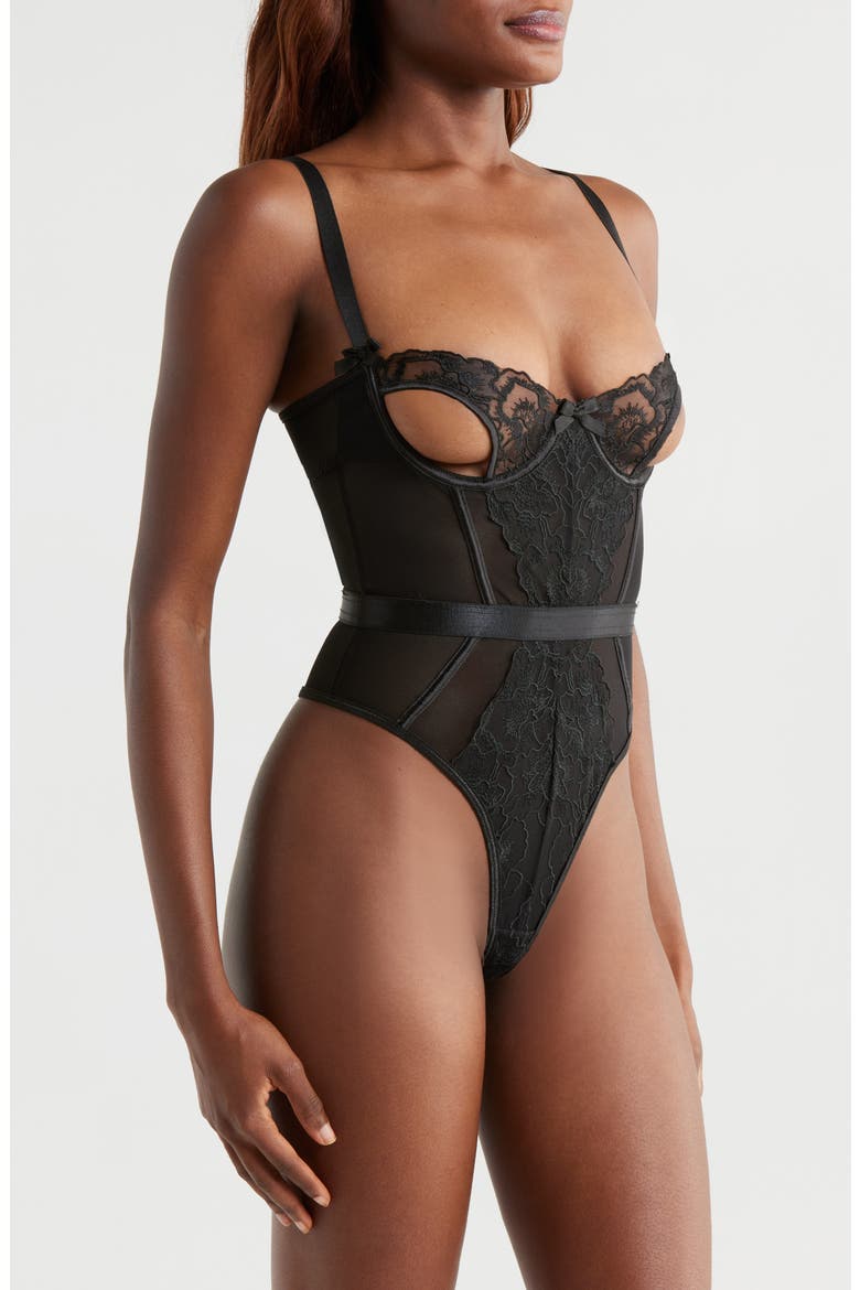 Cutout Underwire Teddy, Alternate, color, BLACK