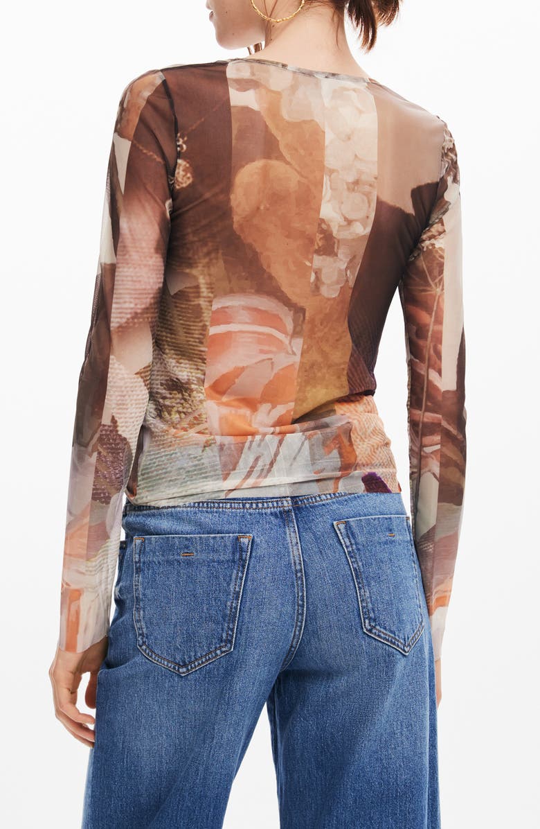 Desigual Carson Print Mesh Long Sleeve Top, Alternate, color, 
