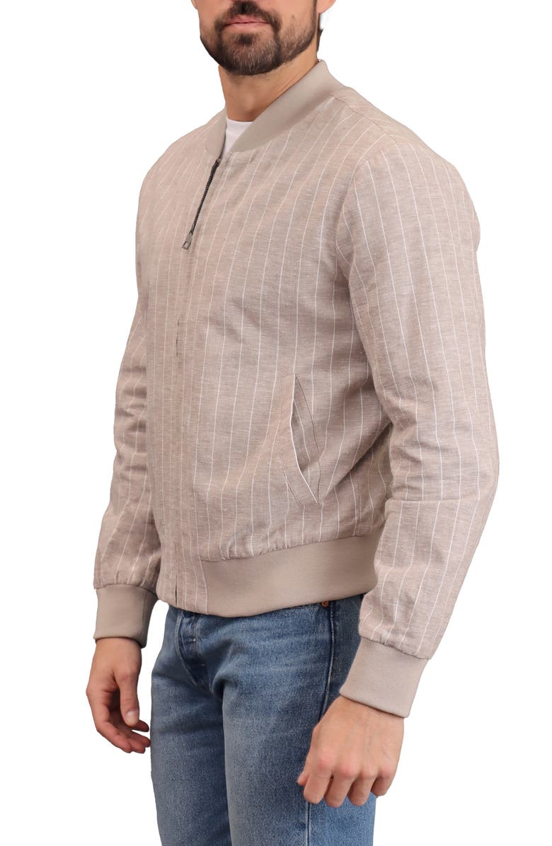 Bagatelle Pinstripe Cotton & Linen Bomber Jacket, Alternate, color, Neutral Pinstripe