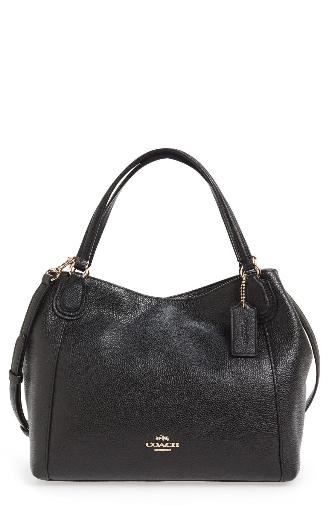 'Edie 28' Pebbled Leather Shoulder Bag, Main, color, BLACK