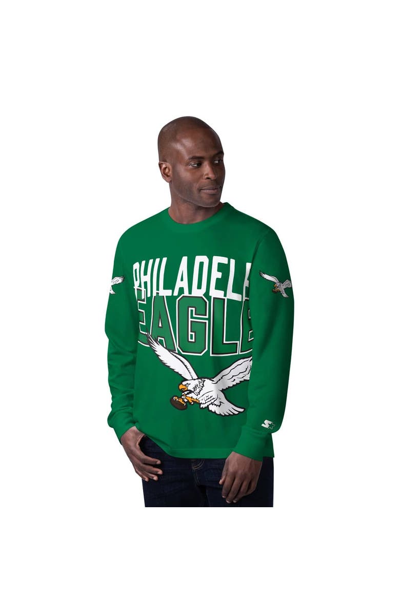 STARTER Men's Starter Kelly Green Philadelphia Eagles Extreme Clutch Hit Vintage Logo Long Sleeve T-Shirt, Main, color, 