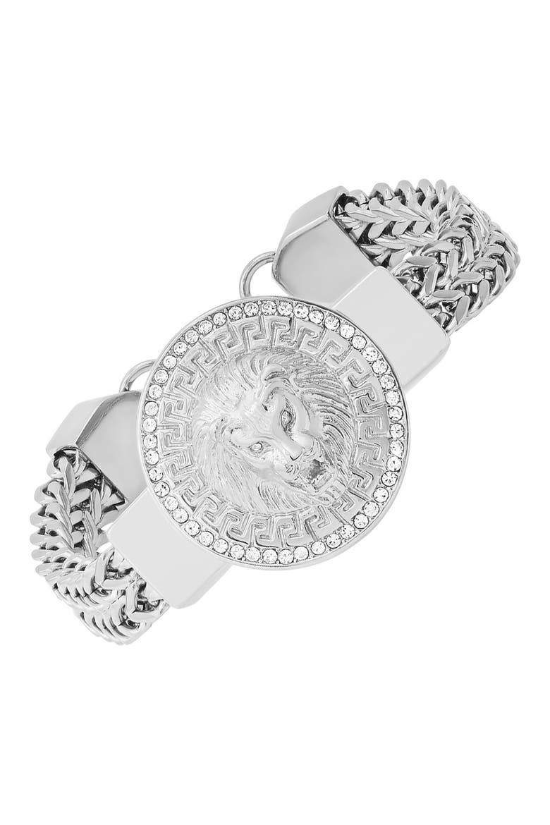Lion Head Station Bracelet, Alternate, color, METALLIC