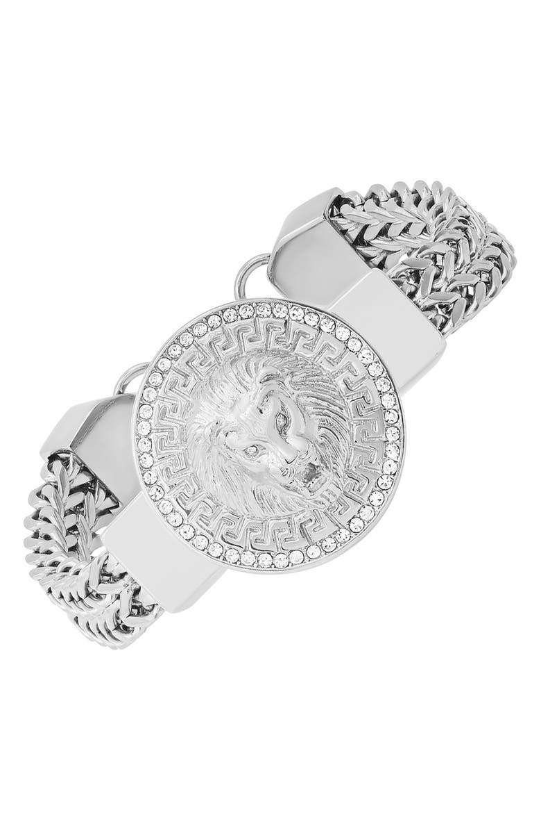 HMY JEWELRY Lion Head Station Bracelet, Alternate, color, Metallic