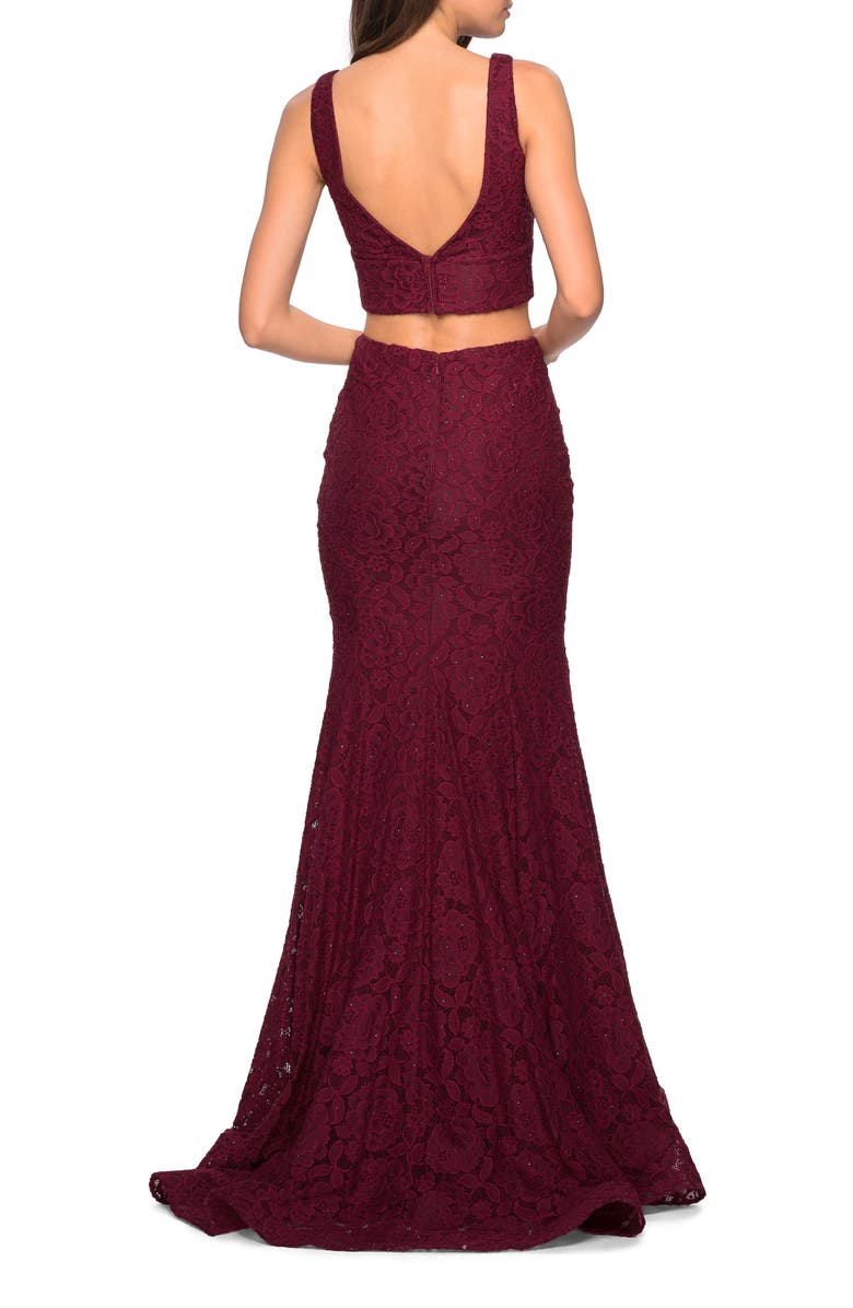 La Femme Two-Piece Stretch Lace Mermaid Gown, Alternate, color, 