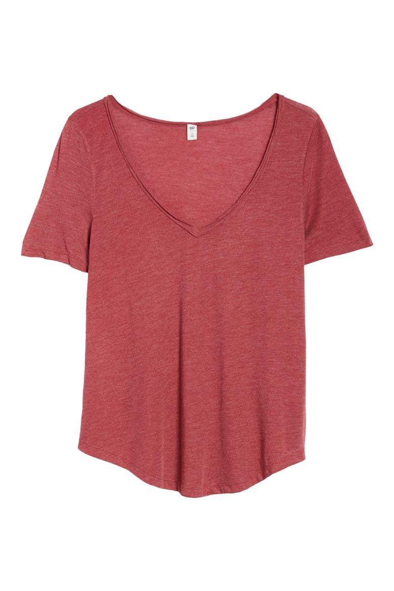 Raw Edge V-Neck Tee, Alternate, color, RED RUMBA