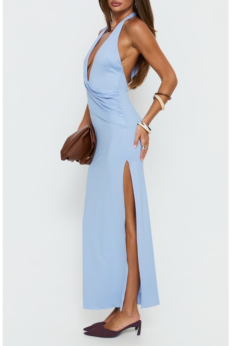 Nomani Ruched Halter Maxi Dress, Alternate, color, BABY BLUE