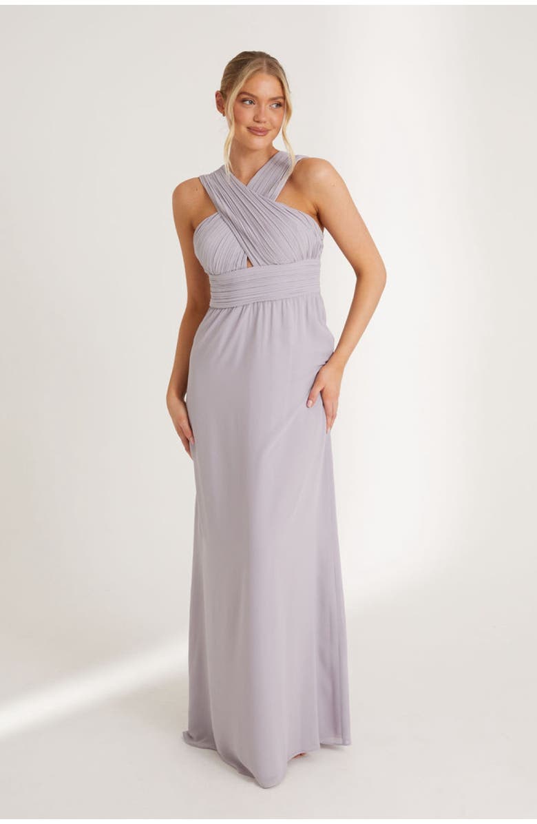 Six Stories Cross Neck Chiffon Bridesmaid Dress, Main, color, Lilac
