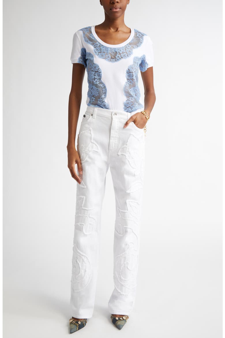 Lace Inset Jersey T-Shirt, Alternate, color, BIANCO OTTICO