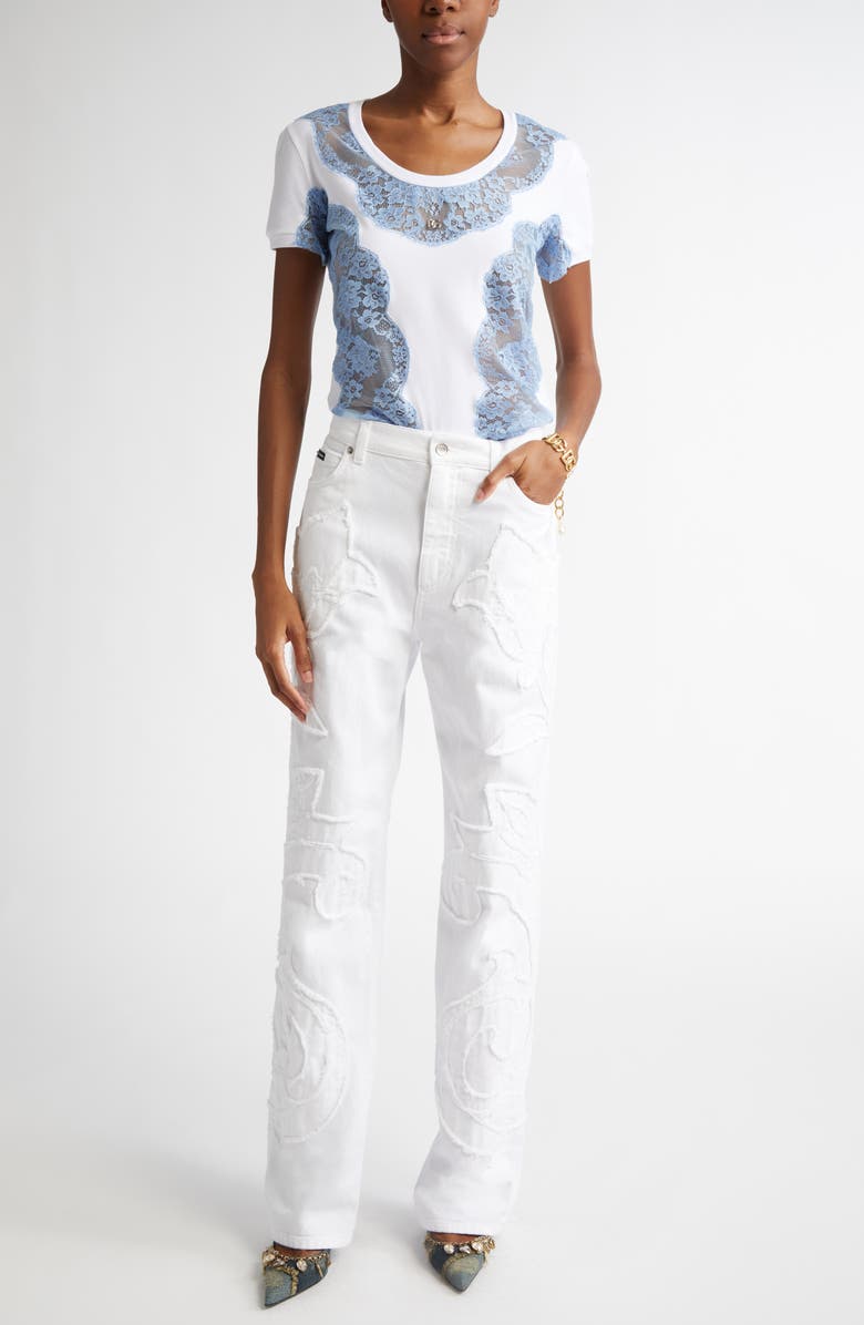 Dolce&Gabbana Lace Inset Jersey T-Shirt, Alternate, color, 
