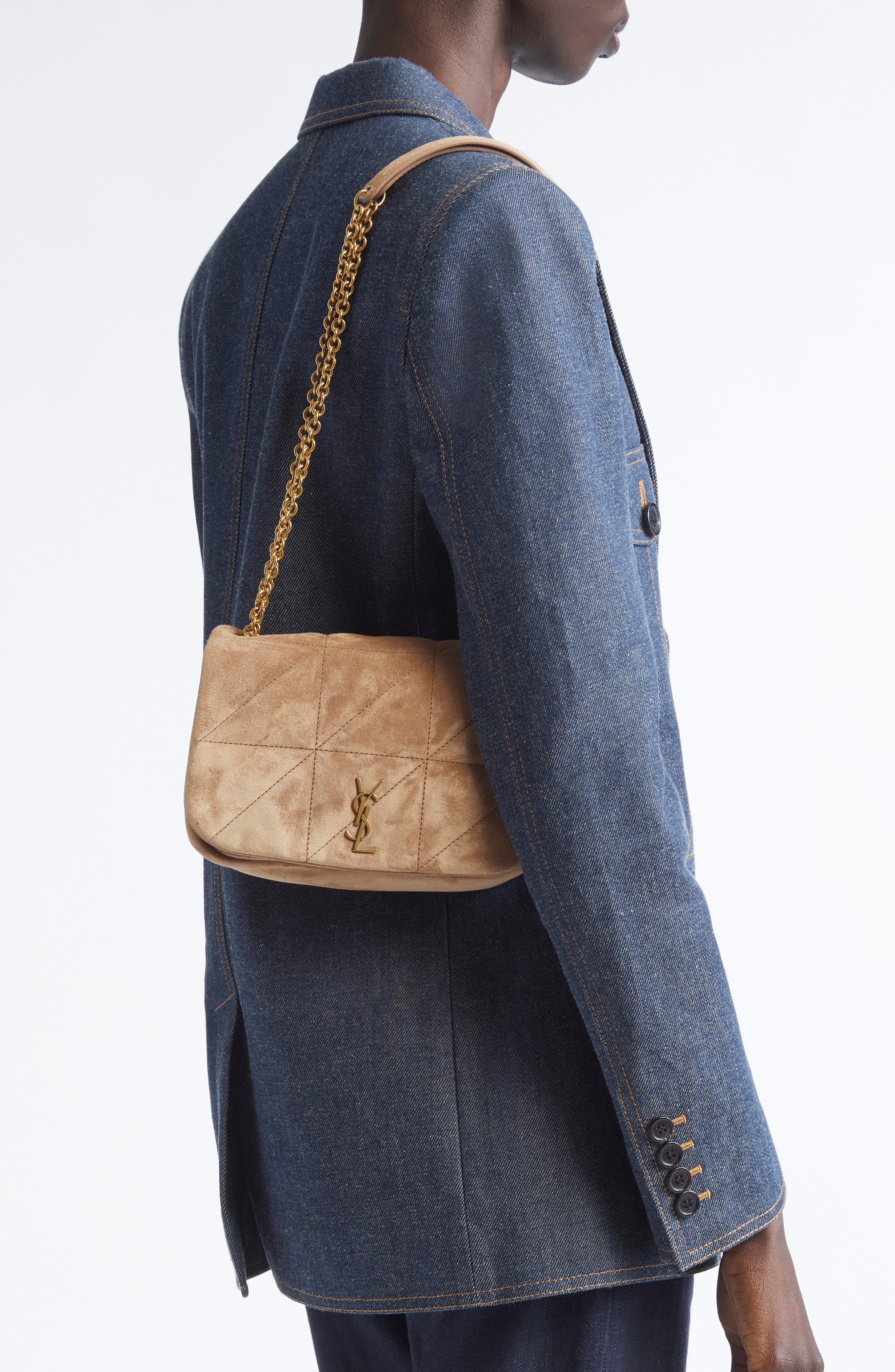 Saint Laurent Jamie 4.3 Patchwork Suede Crossbody Bag, Alternate, color, Wister Pink