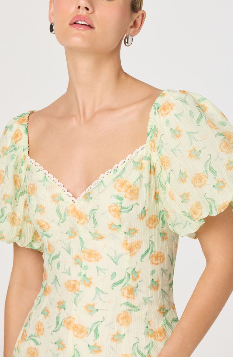 ASTR the Label Mayra Puff Sleeve Midi Dress, Alternate, color, Yellow Multi Floral