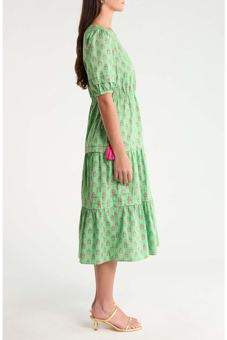 Darley Floral Tiered Cotton Dress, Alternate, color, LIME-MULTI