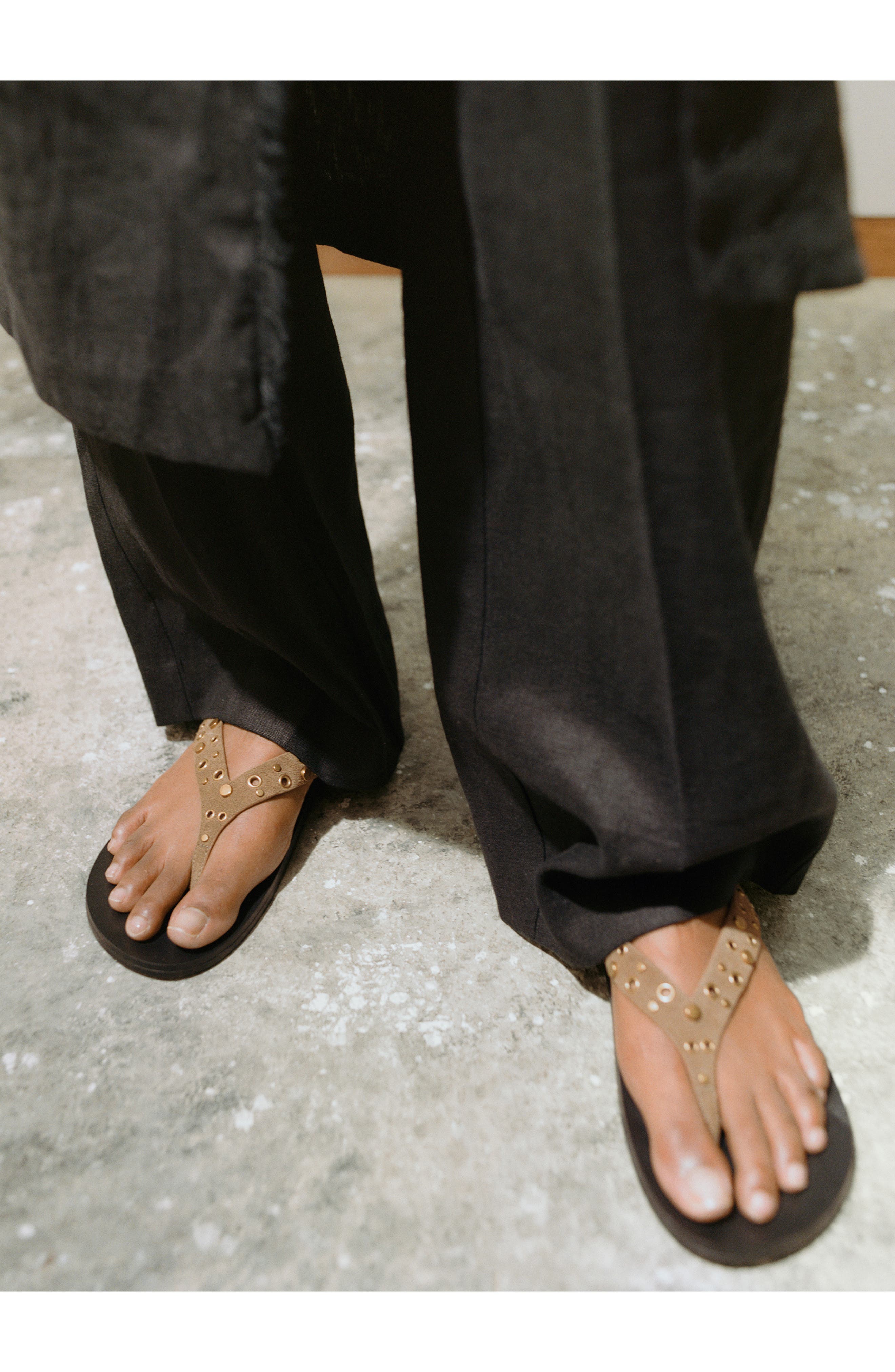 MANGO Grommet & Stud Flip Flop, Alternate, color, Khaki