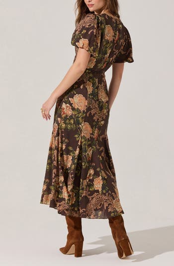 Lavena Floral Puff Sleeve Midi Dress