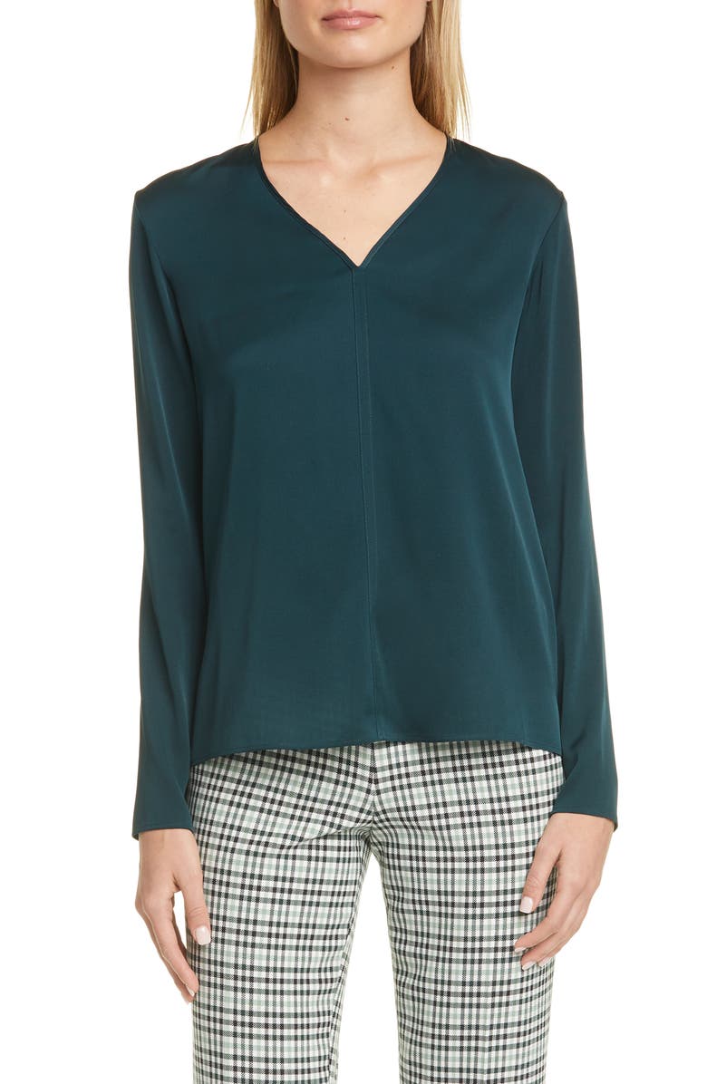 BOSS Ivala V-Neck Stretch Silk Blouse, Main, color,