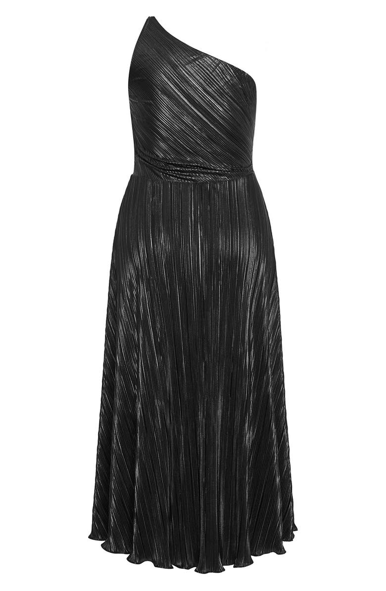 City Chic Kamila Metallic One-Shoulder Maxi Dress, Alternate, color, Black