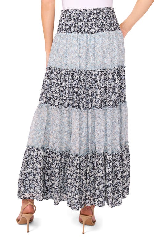 Cece Mix Print Tiered Maxi Skirt In Black