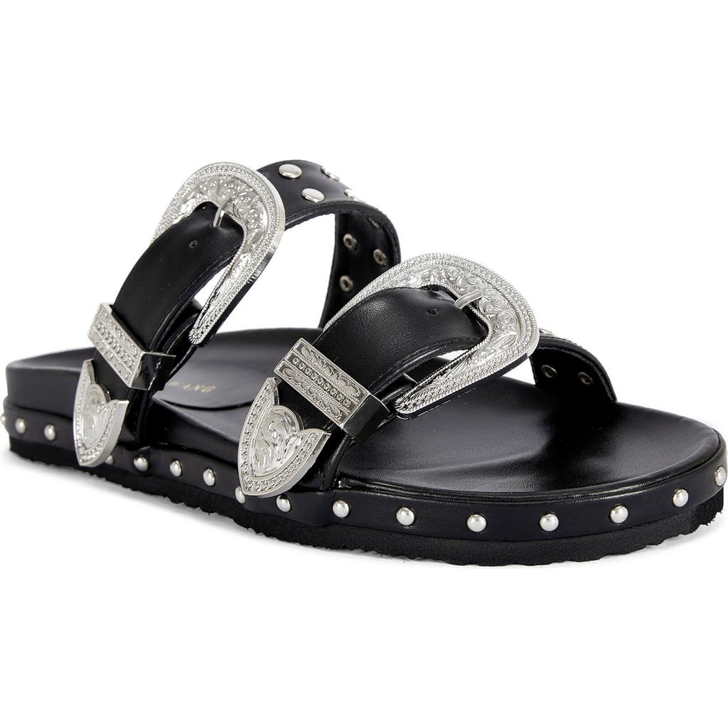 AZALEA WANG Tegan Studded Two-Strap Sandal in Black at Nordstrom, Size 6