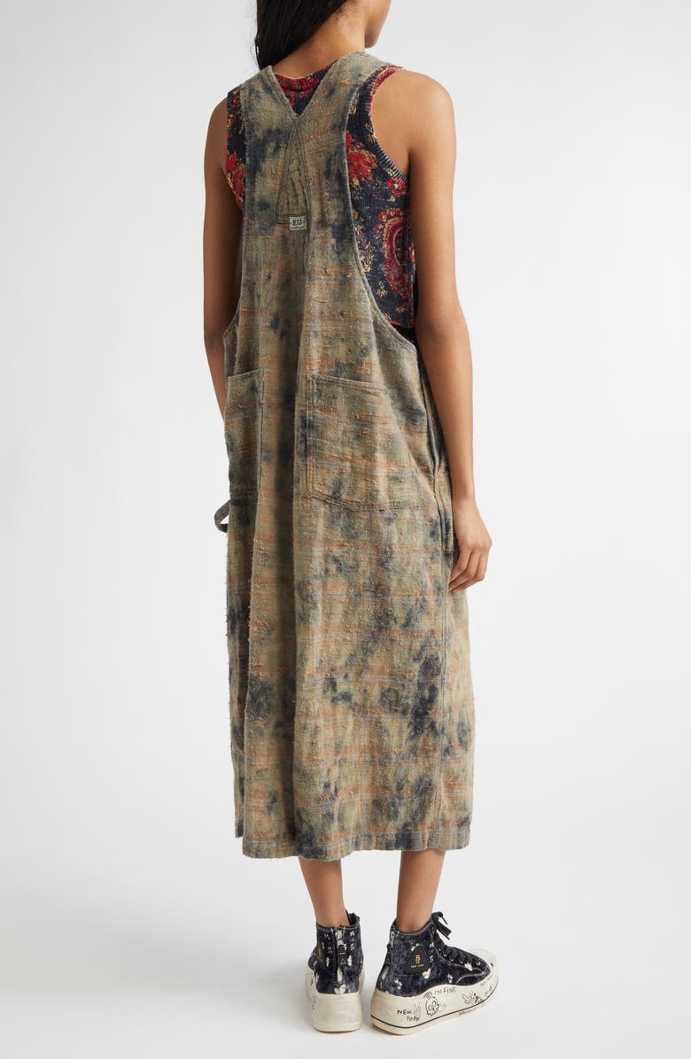 R13 Overdyed Plaid Cotton Flannel Jumbo Overalls, Alternate, color, Bleached Orange Green Plaid