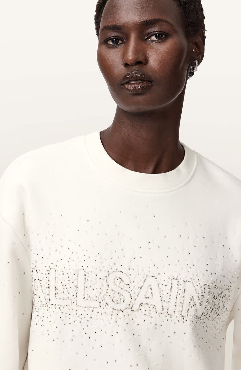 AllSaints Etta Crystal Embellished Fleece Sweatshirt, Alternate, color, White